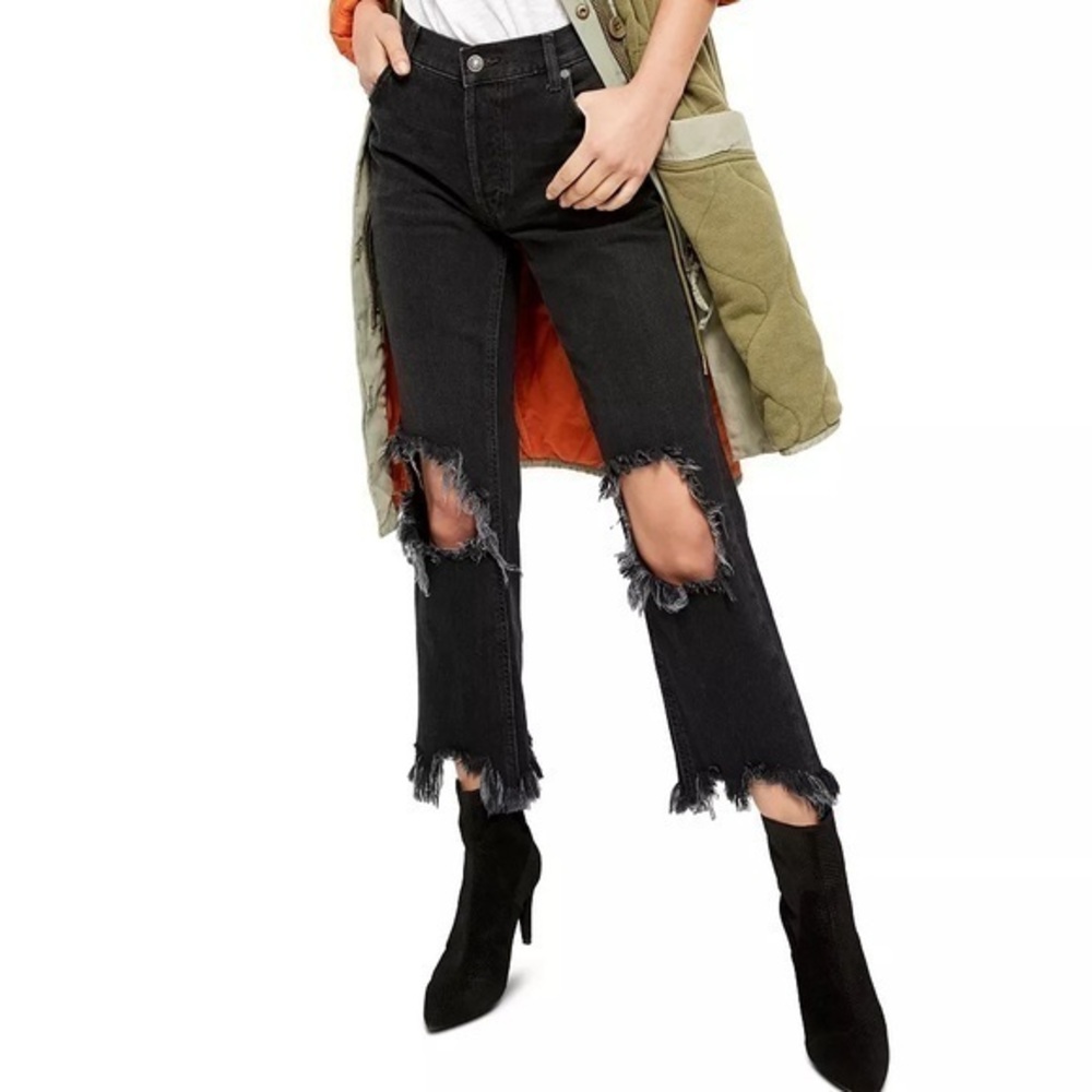 Free People Black Distressed Jeans